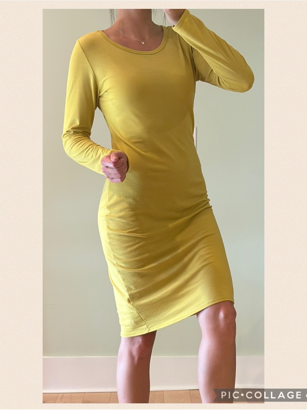 Lularoe Long Sleeve Crewneck Bodycon Dress in Mustard Yellow